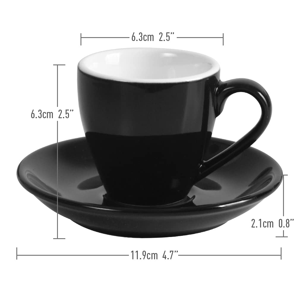 ionEgg Tasse à espresso en porcelaine avec soucoupe, tasse à espresso, tasse Demitasse, 80 ml, Noir