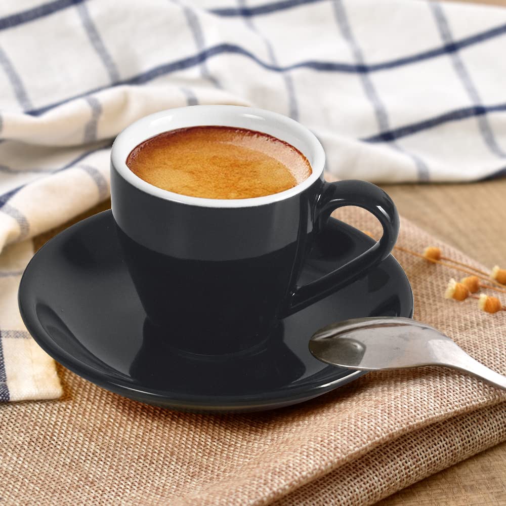 ionEgg Tasse à espresso en porcelaine avec soucoupe, tasse à espresso, tasse Demitasse, 80 ml, Noir