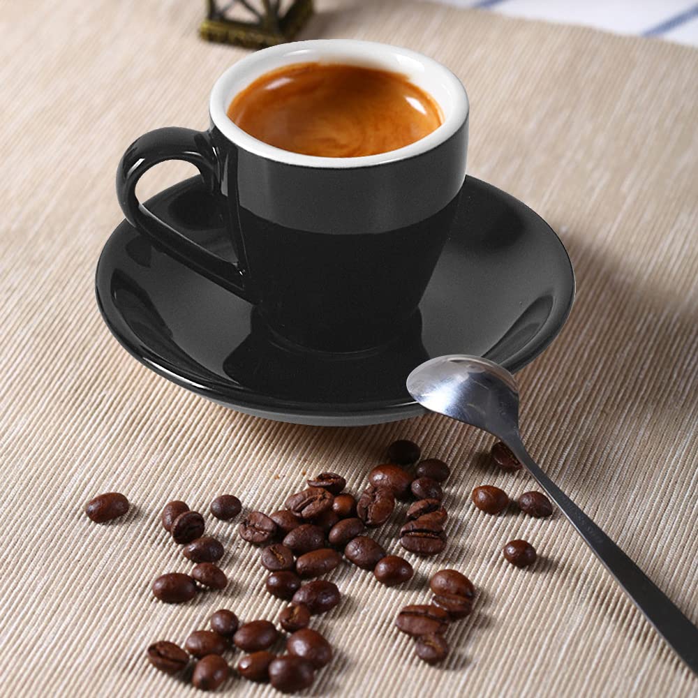 ionEgg Tasse à espresso en porcelaine avec soucoupe, tasse à espresso, tasse Demitasse, 80 ml, Noir